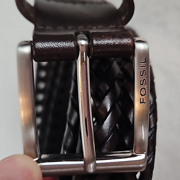 Fossil | Men's Classic Brown Woven Roller Leather Silver Tone Buckle Belt Sz 38 - Picture 2 of 13